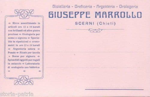 Cartolina Pubblicitaria Oreficeria Marrollo Scerni Chieti 1926