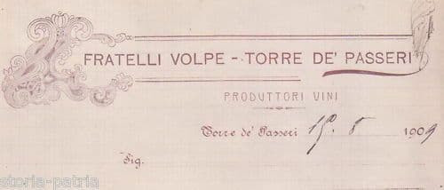 Carta Intestata Fratelli Volpe, Torre De' Passeri, Abruzzo, 1909