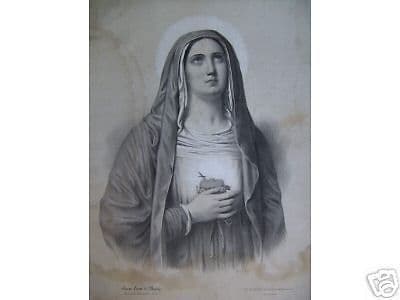 Sacro Cuore Di Maria: Litografia Originale Di Barry, Parigi, Metà '800