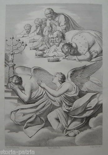 Incisione Allegoria Sacra, Camillo Guerra E Luigi Ricci, Napoli, Metà XIX Secolo
