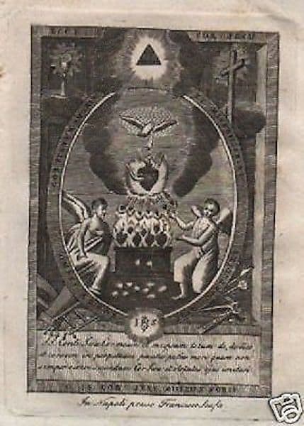 Incisione Antica Sacro Cuore Di Gesù, Francesco Scafa, Napoli