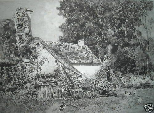 Acquaforte Antica: Scena Campestre Di Chauvel E De Rothschild, Fine XIX Secolo