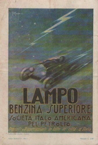 Pubblicità Benzina Lampo Di R. Di Massa E Batterie Tudor, Anni '900
