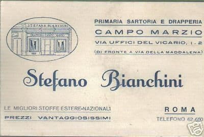 Biglietto Pubblicitario Sartoria Bianchini Roma Anni '50