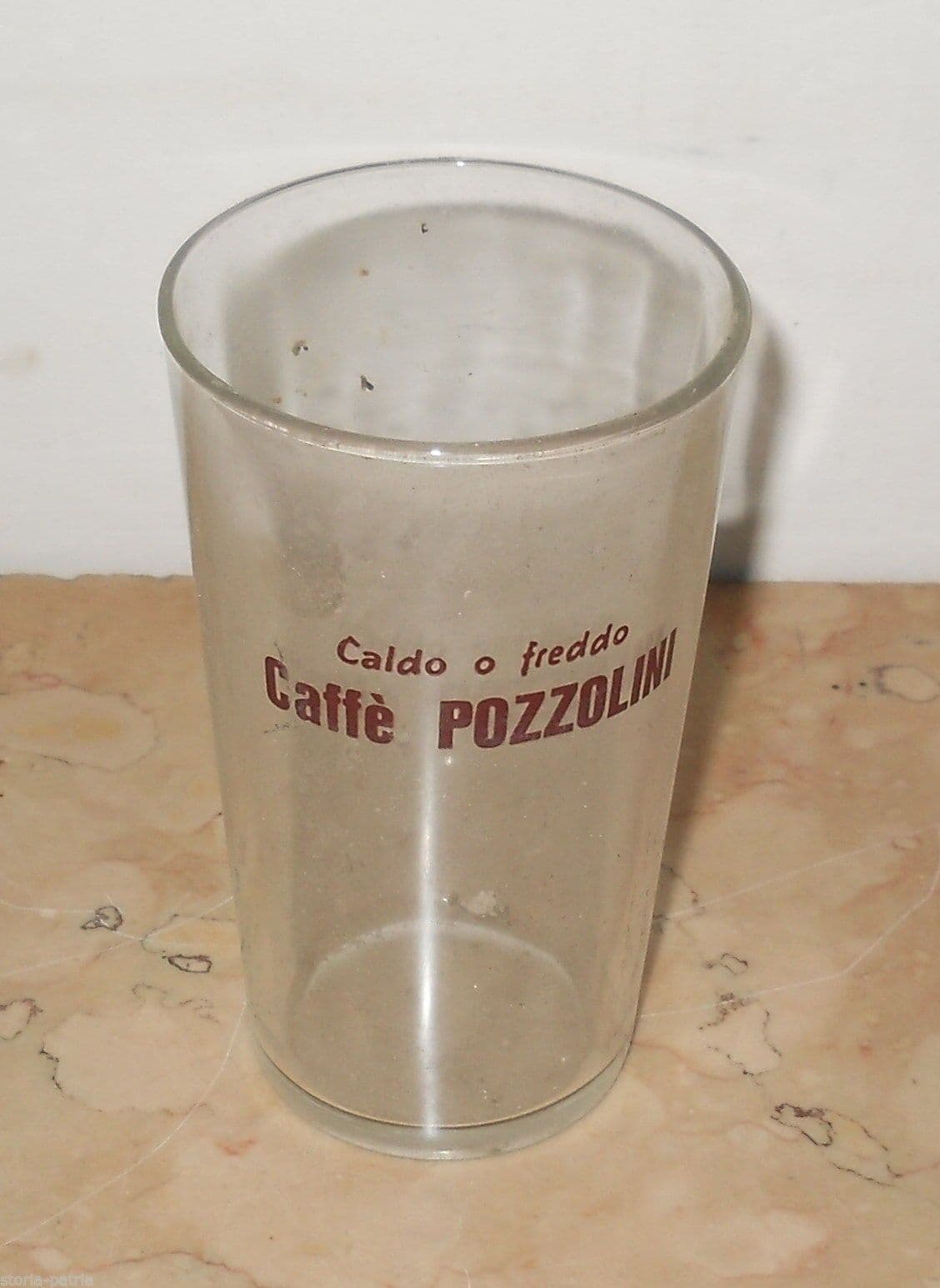 Bicchiere Pubblicitario Caffè Pozzolini, Vetro Vintage Anni '70