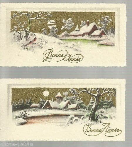 Biglietti Augurali Buon Anno d'Epoca Con Paesaggi Innevati