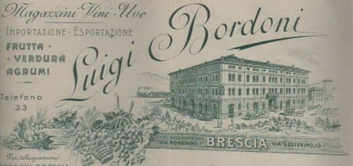 Carta Intestata Pubblicitaria Luigi Bordoni, Brescia 1908