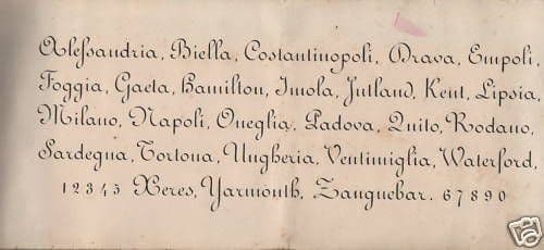 Antica Tavola Calligrafica Con Esempi Di Scrittura, Fine '800