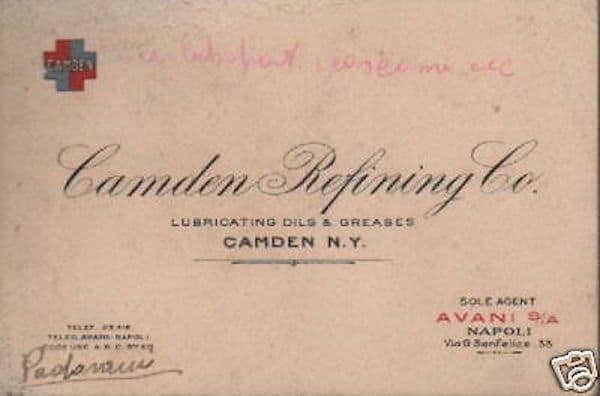 Biglietto Pubblicitario Camden Refining Co. Napoli, Epoca Avani