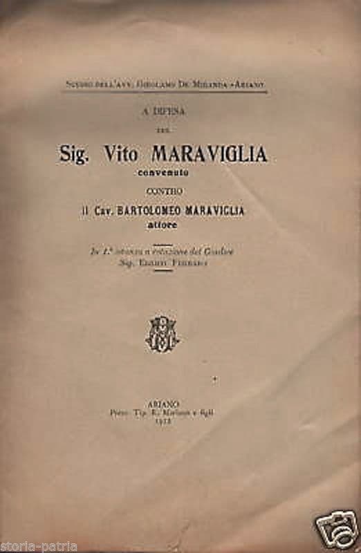 Allegazione Giuridica Maraviglia, Casalbore Irpinia 1912