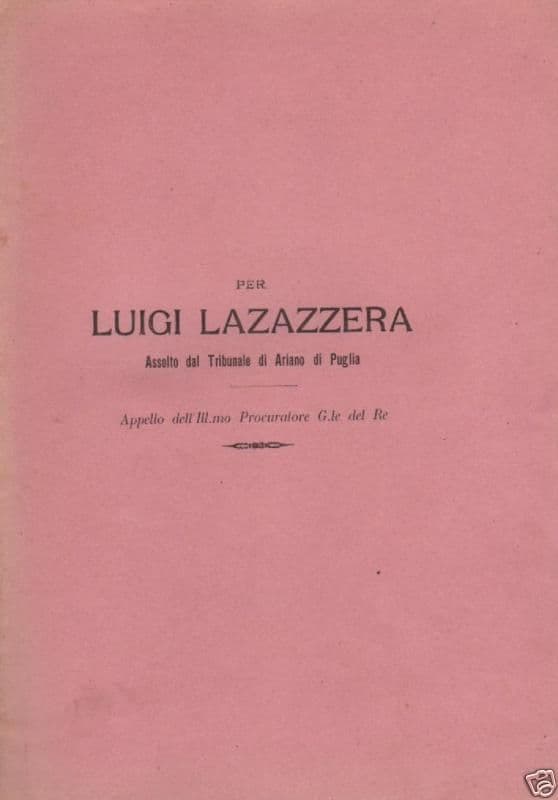 Allegazione Giuridica Ariano Di Puglia 1903 Luigi Lazazzera