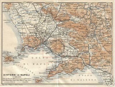 Mappa Antica Di Napoli E Dintorni Con Capri, Ischia, Procida E Salerno, 1920