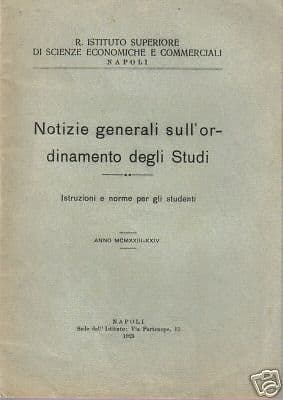 Piano Di Studio Istituto Scienze Economiche Napoli 1923