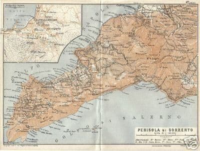 Mappa Antica Penisola Sorrentina 1928 Wagner Debes Campania