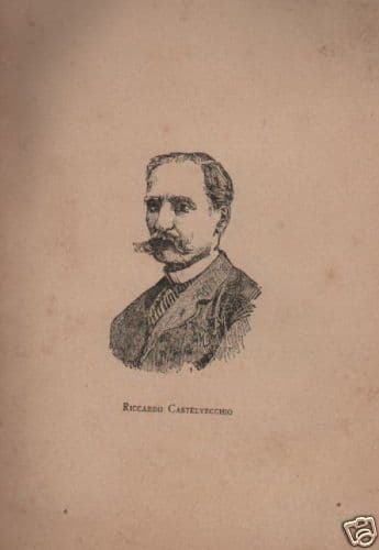 Ritratto Di Riccardo Castelvecchio, Stampa Antica Della Fine Dell'Ottocento