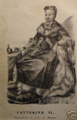 Caterina II Di Russia: Incisione Litografica Originale (XIX Secolo)
