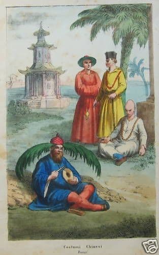 Litografia Originale: Costumi Cinesi, Bonzi (metà XIX Secolo)