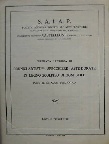Catalogo SAIAP Cornici Specchiere Castelleone Cremona 1933