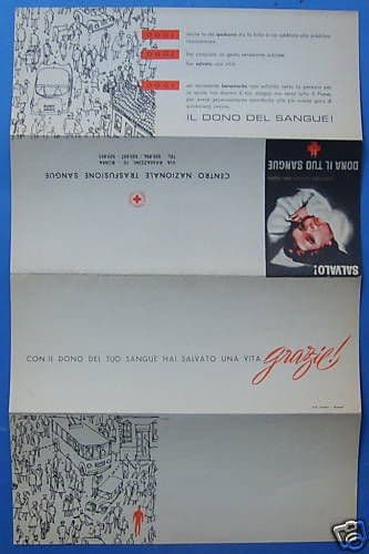 Pieghevole Croce Rossa Italiana Donazione Sangue Anni '50