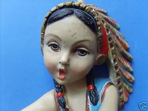 Scultura Policroma Indiana Santini Epoca Anni '30 Gesso 20 Cm