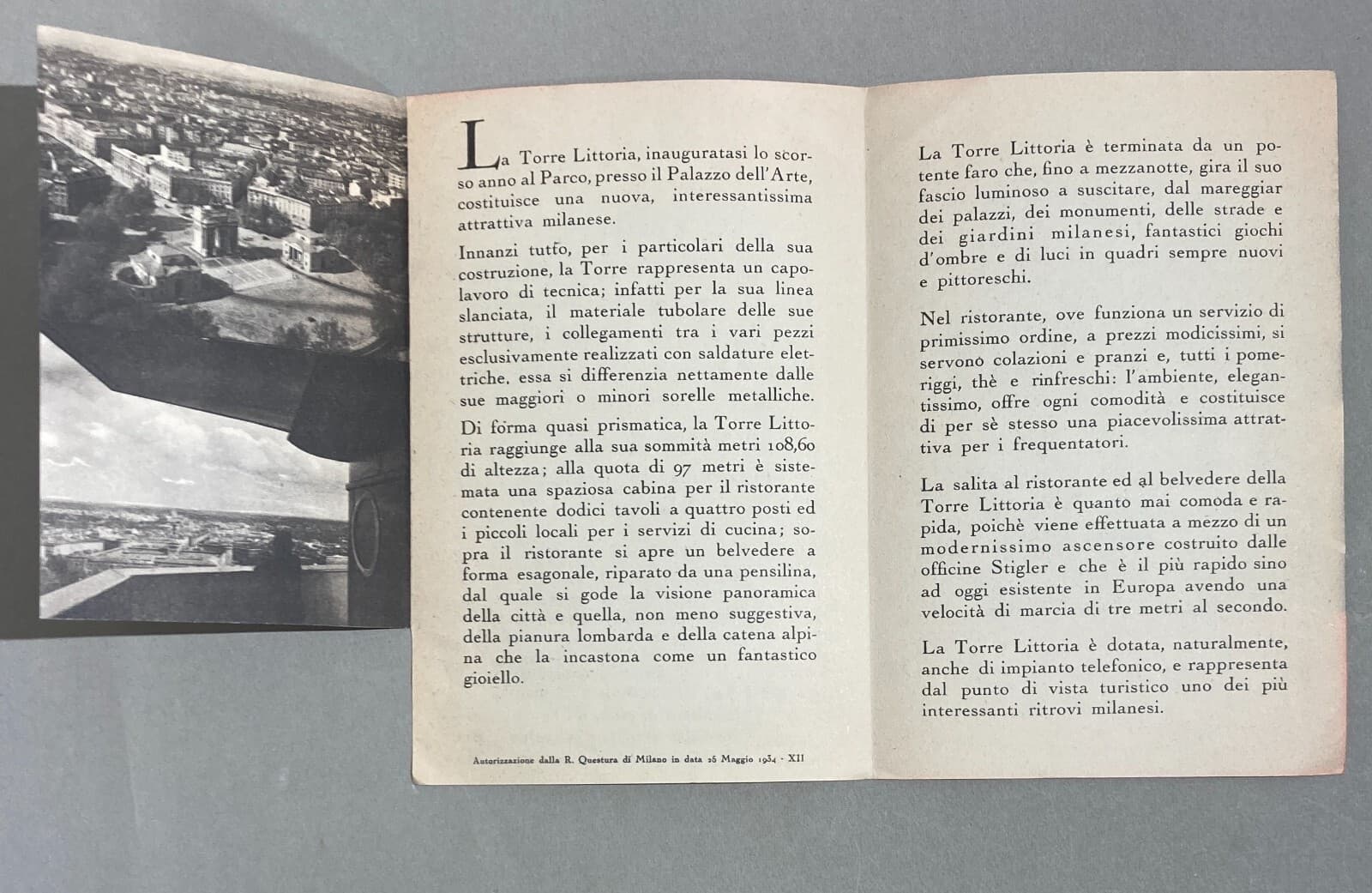 Torre Littoria, Milano, Depliant Pubblicitario, 1934, Illustrato d'Epoca, Colombi
