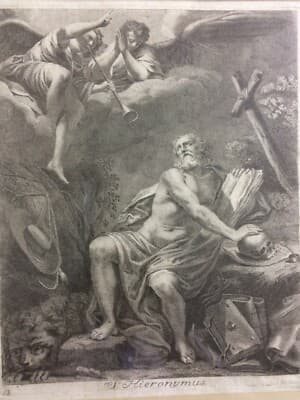 Arte Devozionale: San Girolamo, Antica Incisione All'Acquaforte Di Grandi Dimensioni
