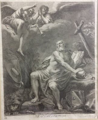 Arte Devozionale: San Girolamo, Antica Incisione All'Acquaforte Di Grandi Dimensioni