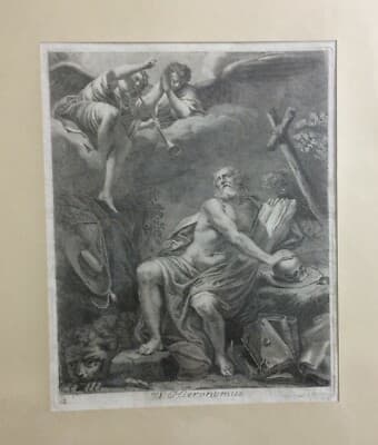 Arte Devozionale: San Girolamo, Antica Incisione All'Acquaforte Di Grandi Dimensioni