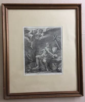 Arte Devozionale: San Girolamo, Antica Incisione All'Acquaforte Di Grandi Dimensioni