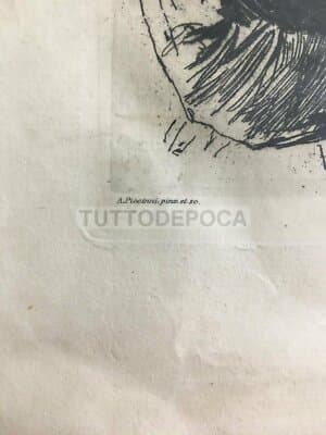 Antonio Piccinni: Ritratto Di Popolana Con Fazzoletto. Antica Incisione All'Acquaforte, 1874