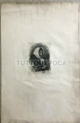 Antonio Piccinni: Ritratto Di Popolana Con Fazzoletto. Antica Incisione All'Acquaforte, 1874