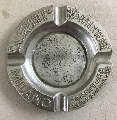 Posacenere Pubblicitario d'Epoca F.lli Calderoni Milano In Acciaio