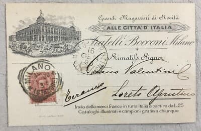 Milano: Grandi Magazzini Fratelli Bocconi. Cartolina Pubblicitaria, 1899