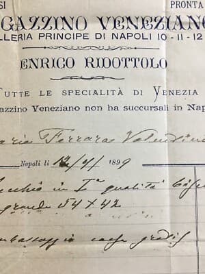 Antica Pubblicitaria Napoli: Magazzino Veneziano, Enrico Ridottolo, 1899