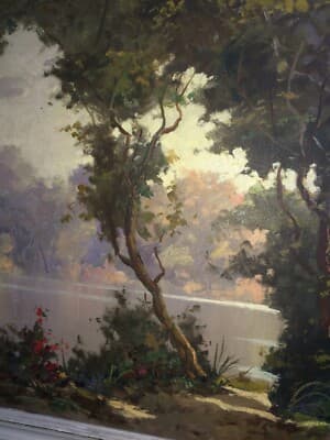 Arte: Suggestivo Antico Paesaggio Lacustre. Artista M. Rinaldi, XX Secolo