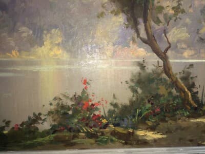 Arte: Suggestivo Antico Paesaggio Lacustre. Artista M. Rinaldi, XX Secolo