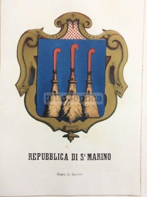 Araldica: Artistico Stemma Della Repubblica Di San Marino, Cromolitografia Bertotti, XIX Secolo