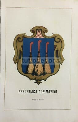 Araldica: Artistico Stemma Della Repubblica Di San Marino, Cromolitografia Bertotti, XIX Secolo