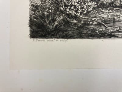 Edoardo Perotti: Paesaggio Campestre, Incisione Originale All'Acquaforte, Lovera, XIX Secolo