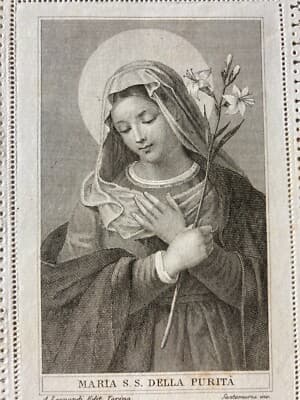 Arte Popolare Devozionale: Madonna Della Purità. Santino Leonardi Santamaria, XIX Secolo