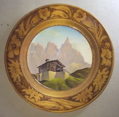 Montagna, Dolomiti, Pale, Baita Segantini: Inusuale Dipinto Su Legno Pirografato