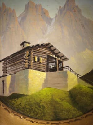 Montagna, Dolomiti, Pale, Baita Segantini: Inusuale Dipinto Su Legno Pirografato