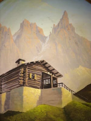 Montagna, Dolomiti, Pale, Baita Segantini: Inusuale Dipinto Su Legno Pirografato