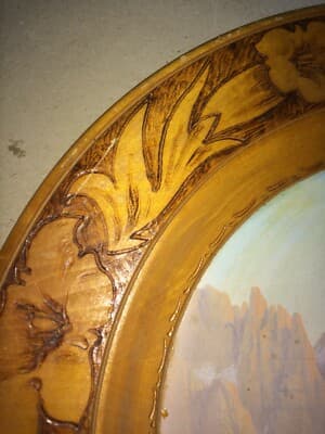 Montagna, Dolomiti, Pale, Baita Segantini: Inusuale Dipinto Su Legno Pirografato