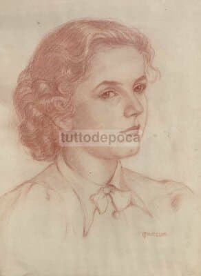 Arte Del Novecento: Ritratto Artistico A Matita Sanguigna, Firmato Parcus