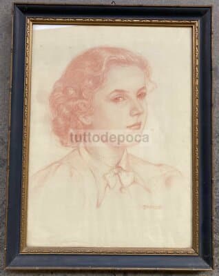 Arte Del Novecento: Ritratto Artistico A Matita Sanguigna, Firmato Parcus