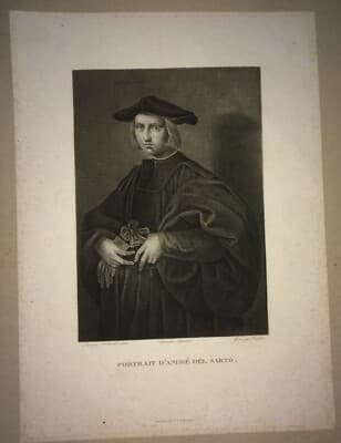 Ritratto Di Andrea Del Sarto. Incisione All'Acquaforte Di Pradier Da Anastasi, XIX Secolo