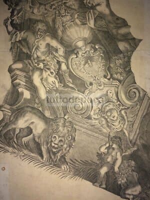 Araldica   Allegoria Della Fortezza   Stemma Con Ape   Antica Incisione   Da Cortona