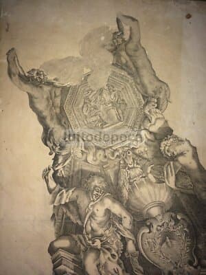 Araldica   Allegoria Della Fortezza   Stemma Con Ape   Antica Incisione   Da Cortona