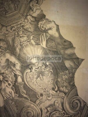 Araldica   Allegoria Della Fortezza   Stemma Con Ape   Antica Incisione   Da Cortona